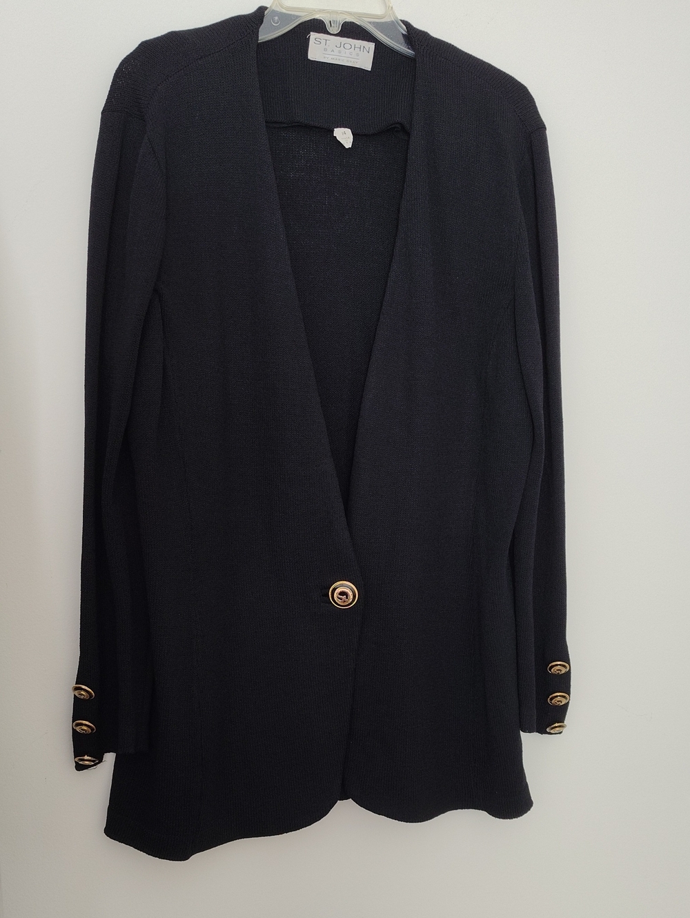 St. John Black Knit Blazer with Gold-Tone Buttons